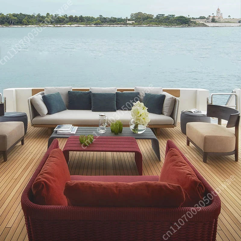Woven Rattan Outdoor Sofa with Solid Wood Base, Weather-Resistant Patio Couch, 3-Seater Lounge Sofa for Balcony & Garden