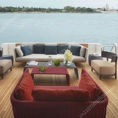 Woven Rattan Outdoor Sofa with Solid Wood Base, Weather-Resistant Patio Couch, 3-Seater Lounge Sofa for Balcony & Garden