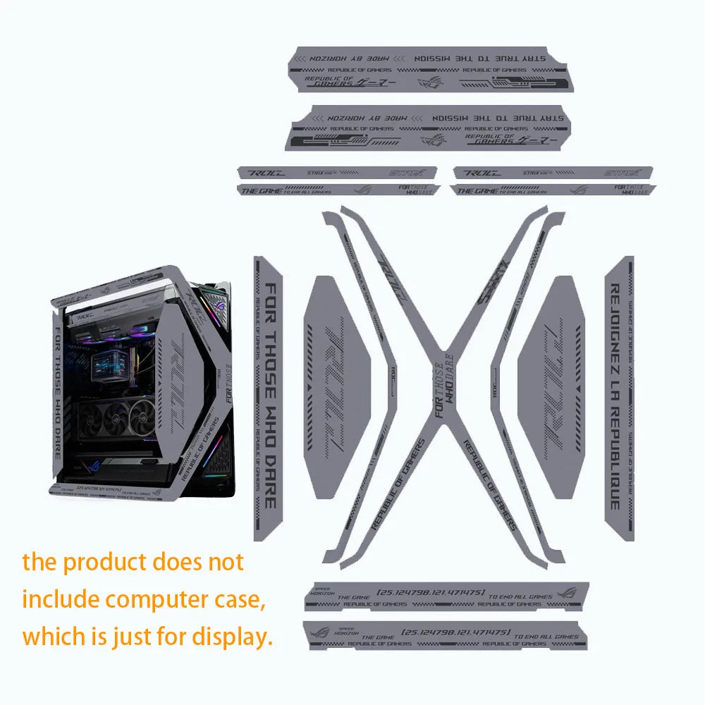 15pcs DIY Stickers For ASUS HYPERION GR701 Case,MOD ROG Anime Gaming Cabinet Decorative Suede Stickers Cover