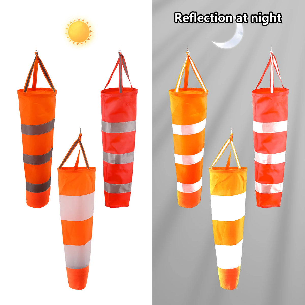 60/80/100cm Reflective Windsock Outdoor Rip-stop Wind Measurement Weather Vane Refective Windsock Weathervane Waterproof 1Pc