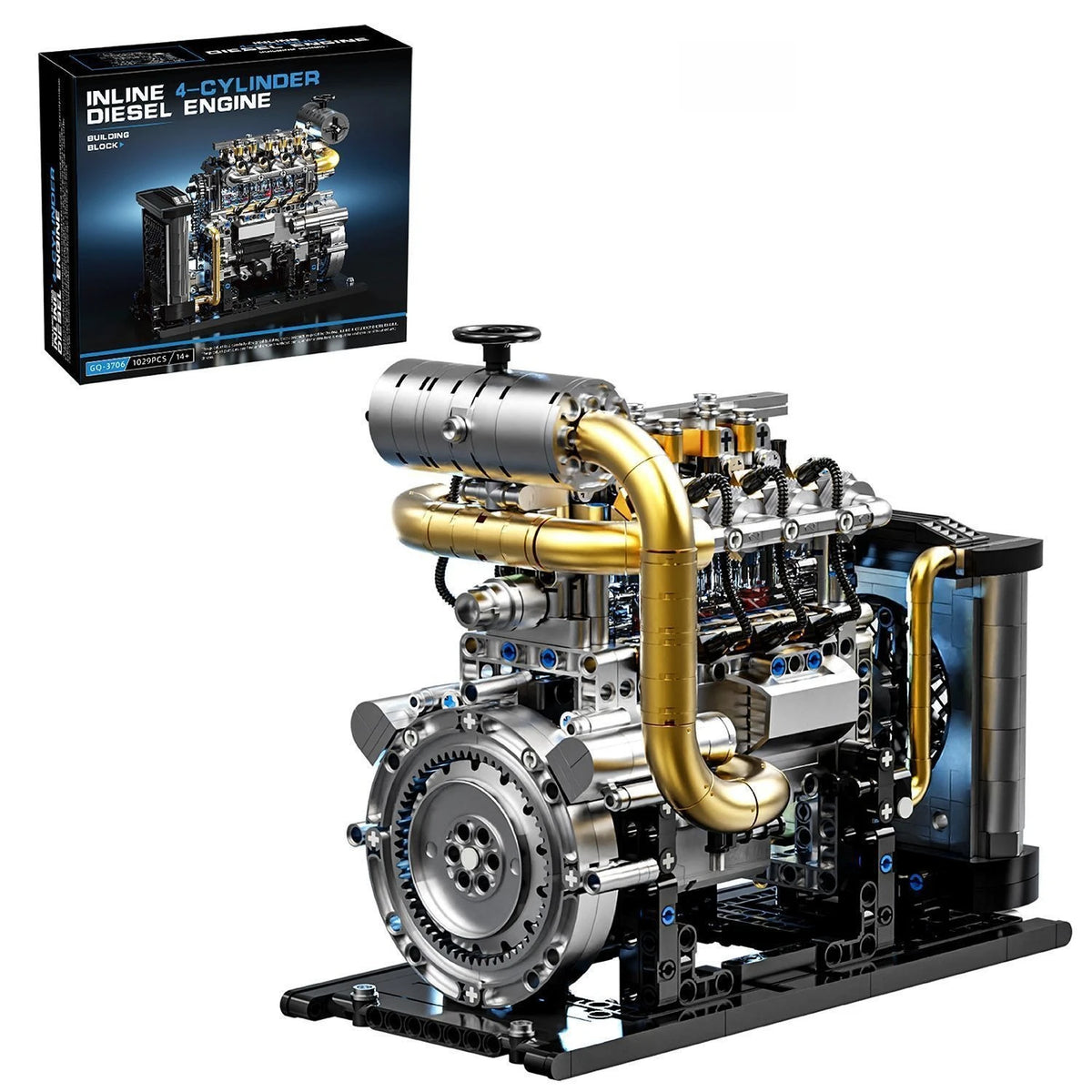 GQ-3706 Diesel Inline 4-cylinder Simulation Engine Model 1029PCS Building Blocks Handmade Educational Assembly Ornament Toy Gift