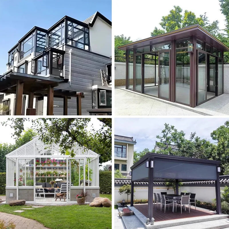 Any Size Custom Multi Function Glass Sunroom Aluminum Structure Outdoor Patio Enclosure LED Light Available Four Season Room Ext