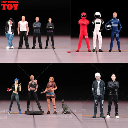 Painted Miniatures 1/64 Paul Walker Gal Gadot Vin Diesel Mini Scene Props Doll Figures Model Cars Vehicles Cars Toys Gift