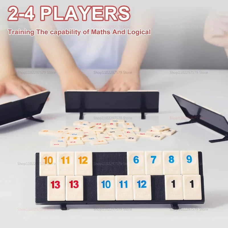 2026 New Rummy Cube Game Set with 4 Racks 106 Tiles Portable Case Family Classic Board Game Travel Friendly Educational Kid Gift