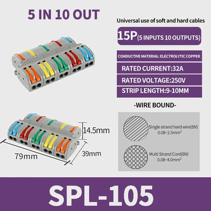1 In Multiple Out Push-in Electrical Wire Connector Terminal Block Universal Fast Wiring Cable Connectors For Cable Connection