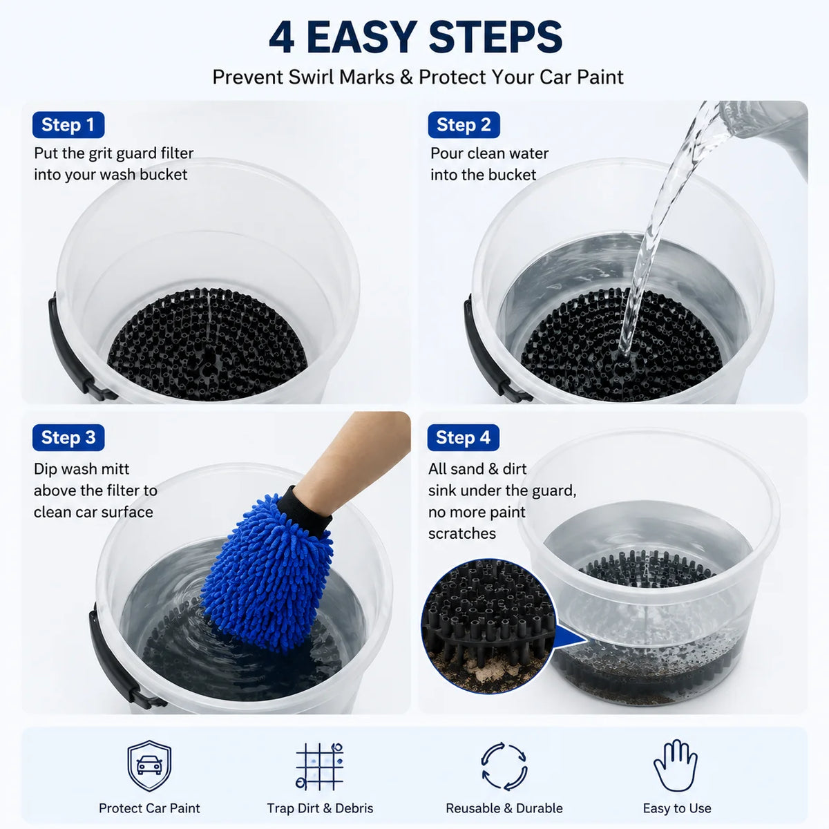 Cyclonic Dirt Collector Car Wash Bucket Insert Car Wash Filter removes dirt and debris while washing your car