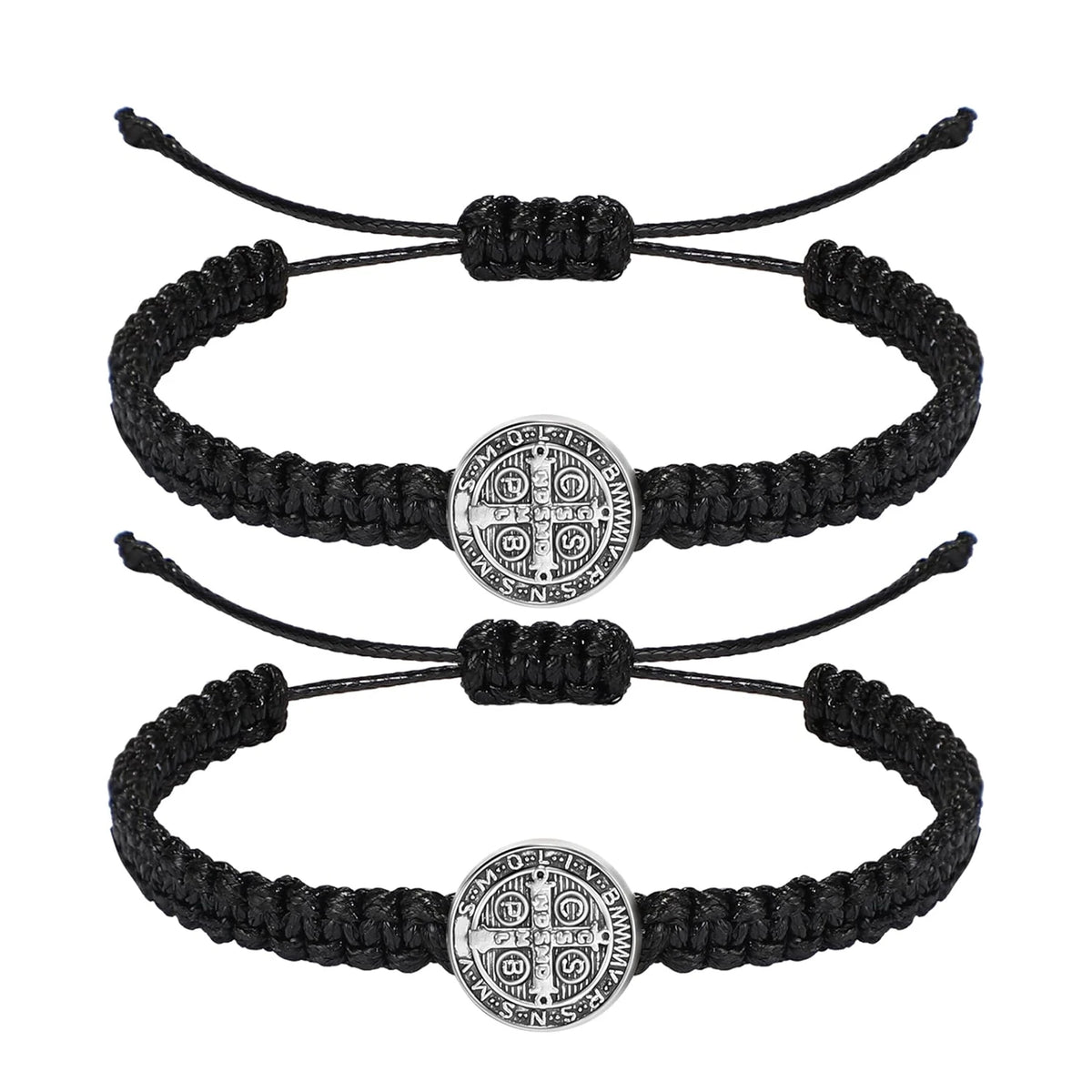 2 Pcs Catholic Saint Benedict Medal Bracelets Adjustable Black and Red String Bracelets Religious Jewelry Gifts for Men Women