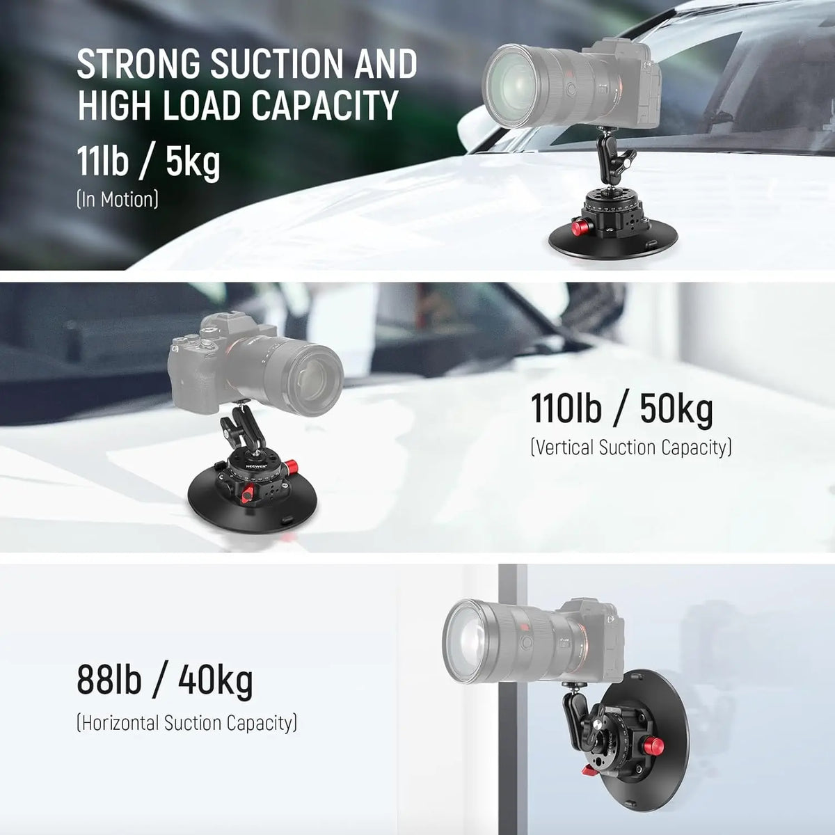 NEEWER 6"/15.2cm Camera Suction Cup Mount Metal Suction Cup Mount on Car Windshield Dash for Camera/Action Camera/Phone Holder