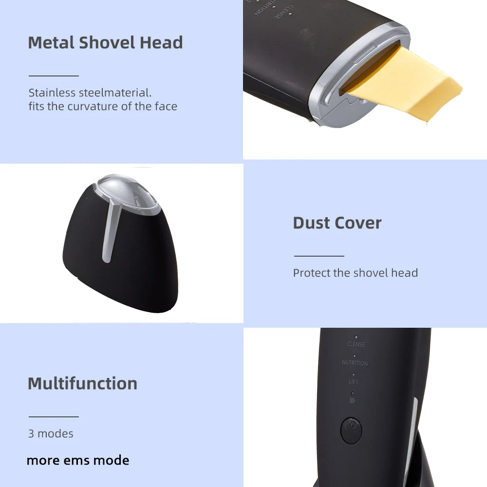 EMS Machine Ultrasonic Skin Scrubber Vibration Face Spatula Blackhead Remover Shovel Clean Cavitation Peeling Facial Lifting