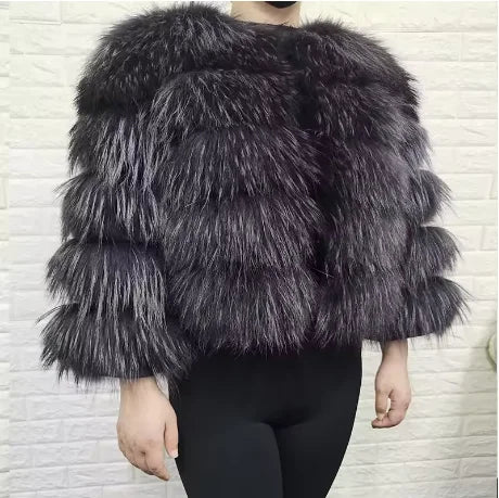 MAOMAOKONG Super Hot Winter Women Luxury Thick Real Raccoon Fur Coat Natural Fox Fur Jacket Plus Size Furry Jackets Female Vest
