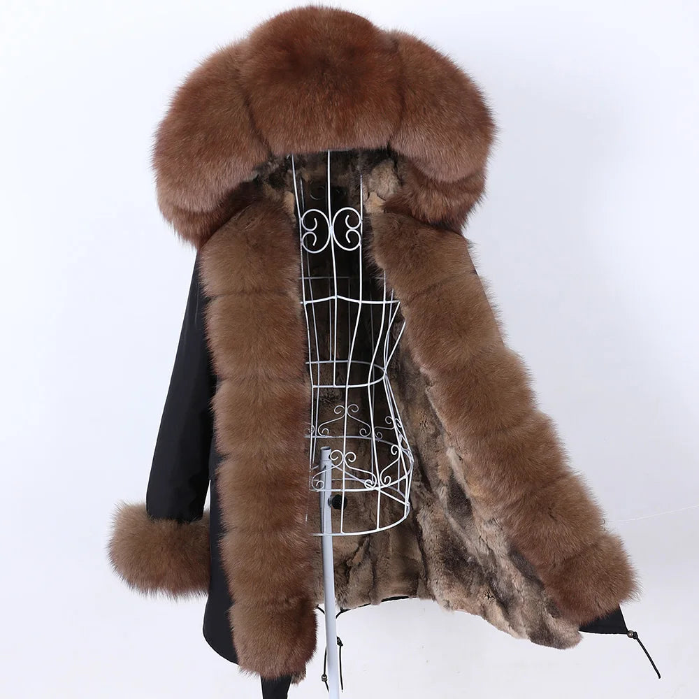 2026 Maomaokong Women's Winter Coats Rabbit Lining Jacket Natural Real Raccoon Fur Collar Parka Fox Fur Long Female Clothing