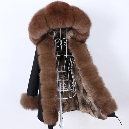 2026 Maomaokong Women's Winter Coats Rabbit Lining Jacket Natural Real Raccoon Fur Collar Parka Fox Fur Long Female Clothing