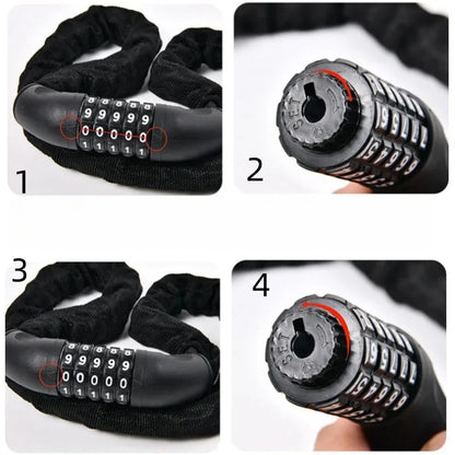Motorcycle Chain Lock Electric Vehicle Anti-Theft 5 Digit Code Combination Security Lock Mount Bike Iron Chain Lock