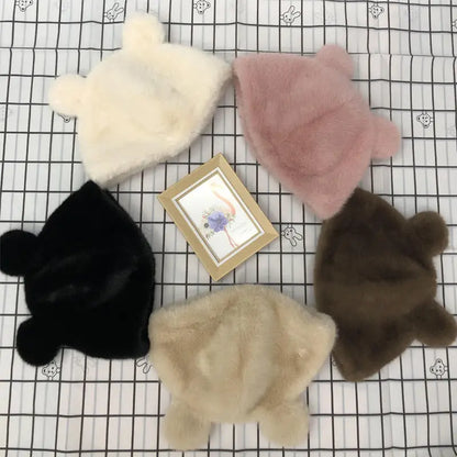 Winter Luxury Faux Mink Fur Beanies Caps Women's Earmuffs Fashion Warm Cap Berets Faux Mink Fur Brim 2026 Fashion Warmer Cap