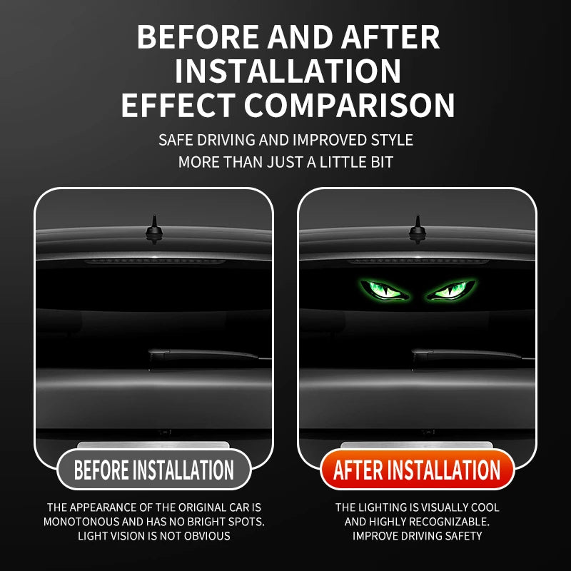 Solar Wireless Car LED Demon Eye Decorative Light Dynamic Eyes Windshield Rear Window Warning Atmosphere Lamp Auto Accessory