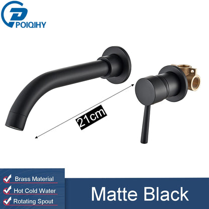 Golden Basin Faucet Bathroom Mixer Sink Tap Wall Mounted Hot Cold Water Tap Single Handle Rotating Spout Bathroom Faucet