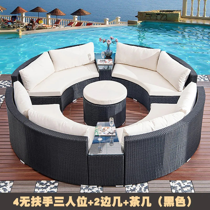 Round rattan sofa Outdoor rattan art Semicircular Leisure rattan curved Living room combination furniture
