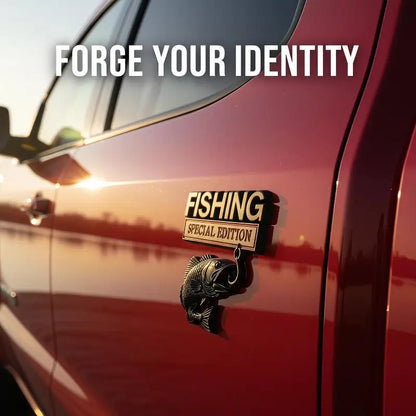 Fishing Car Sticker Metal Fishhook Badge Special Edition Waterproof Decal for Auto Truck SUV Fishing Enthusiasts