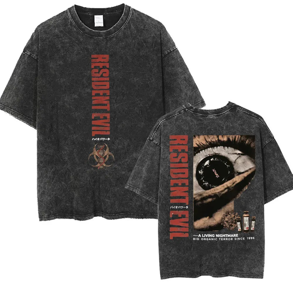 Limited Resident Evil Requiemm Anime T Shirt Men's Clothing Gothic Vintage Washed T Shirts Summer Tops O-Neck T-shirt Streetwear