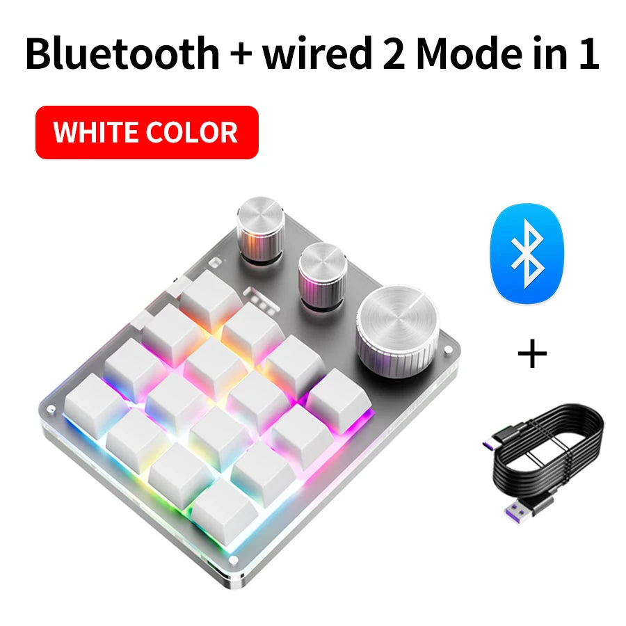 2.4G Customize Bluetooth 3 Modes USB Custom Mechanical Keyboard with Knob Volume Button Knob Programming Macro Gaming 16 Key Key
