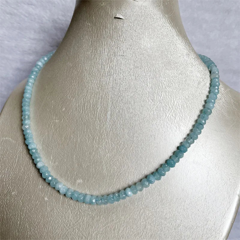 4*6MM Faceted Aquamarine Necklace Power Natural Stone Jewelry Dance Health Care Gemstone Protection Healing Yoga 40/45/50/55CM
