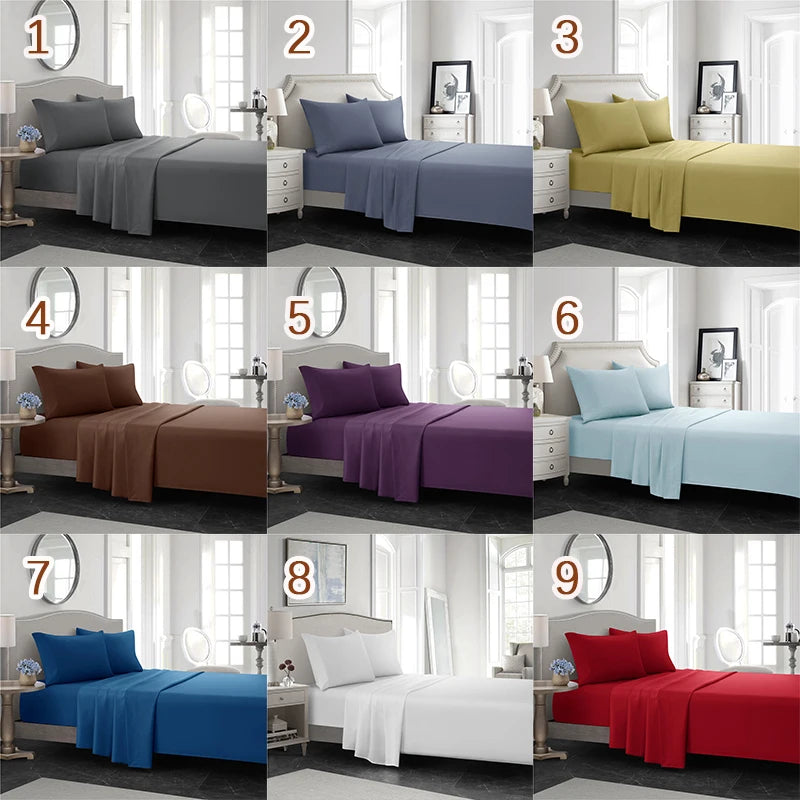 Solid Color Soft Brushed Bed Set Fitted Sheet Flat Sheet Pillowcase Bedding Set Bed Sheet Twin Full Queen CA King 3/4 Pieces