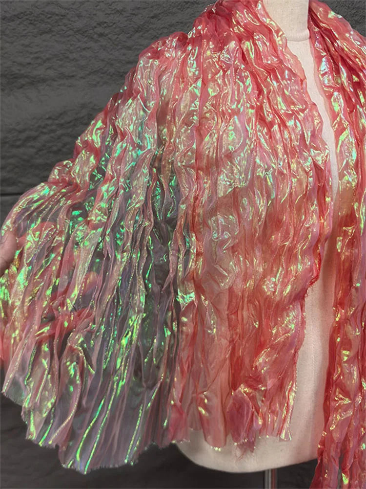 Wave Wrinkled Organza Fabric Gradient By The Meter for Decorative DIY Clothing Designer Sewing Laser Mermaid Texture Cloth White