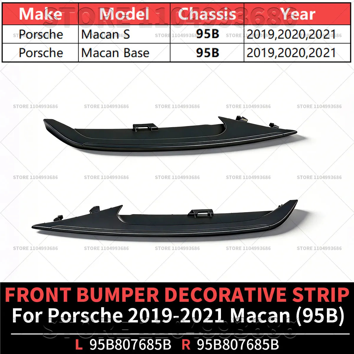 For Porsche 2019 2020 2021 Macan (95B) FRONT BUMPER DECORATIVE STRIP OEM 95B807685B 95B807686B 95B807685B1E0 95B807686B1E0