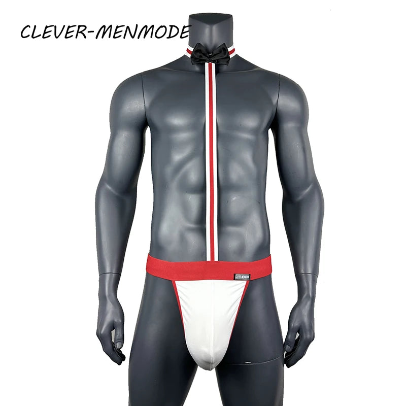 Novelty Sexy Men's Mankini Thong Underwear Erotic Lingerie Waiter Costume Suspender Bodysuit Tie Teddies
