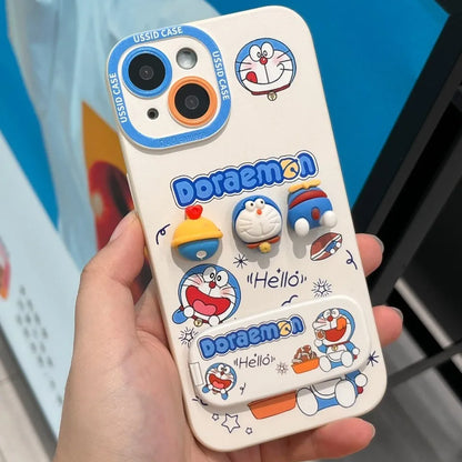 Ussid Case Phone Case Cartoon Doraemon With Mirror Lanyard Kickstand Cute Aesthetic For Iphone 17 16 Pro Max 15 14 13 12