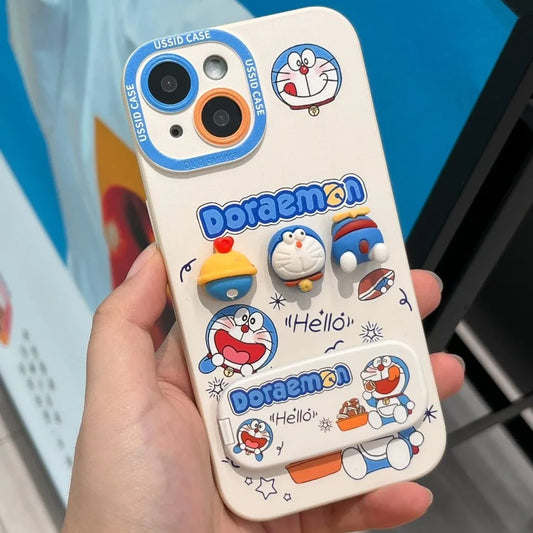 Ussid Case Phone Case Cartoon Doraemon With Mirror Lanyard Kickstand Cute Aesthetic For Iphone 17 16 Pro Max 15 14 13 12