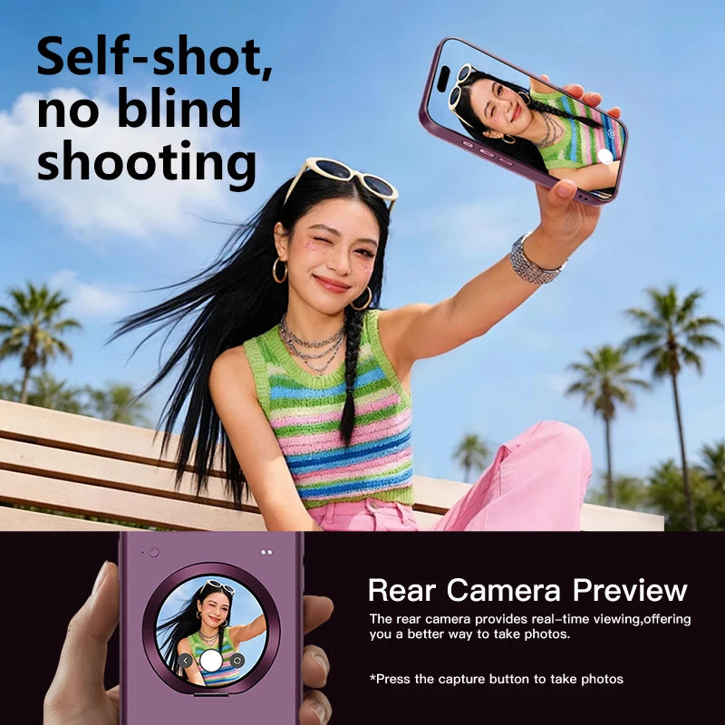 For iPhone 18 Pro Max Smart Phone Case with Smart Display Customizable Photos Videos One-click Recording Touch Window on Back