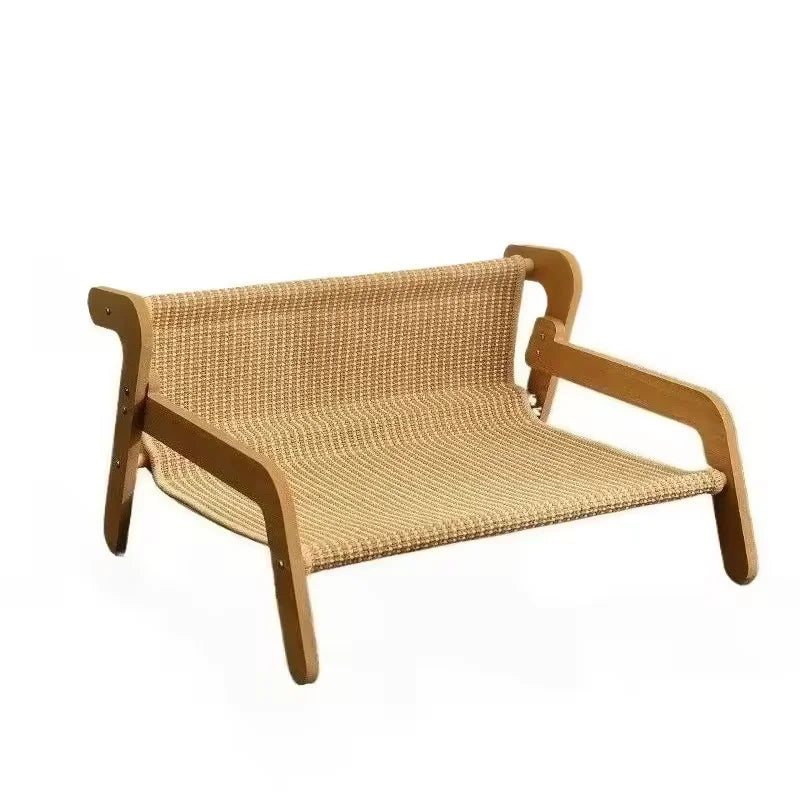 Large Sisal Cat Scratcher Lounge Bed, Off-Ground Breathable Cat Hammock, 2-in-1 Scratch & Rest Sofa, Durable Wooden Frame Cat Be