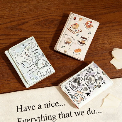 BUYLEMO Cartoon Illustration Snap Button Short Wallet, Kawaii PU Leather Multi-Card Slot Card Holder