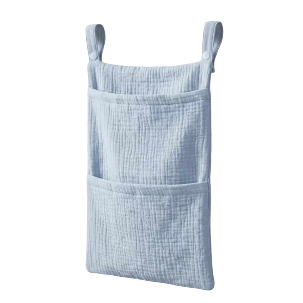 Pure Cotton Baby Crib Hanging Bag Large Capacity Solid Color Stroller Storage Bag Multifunctional 2 Pockets Diapers Organizer