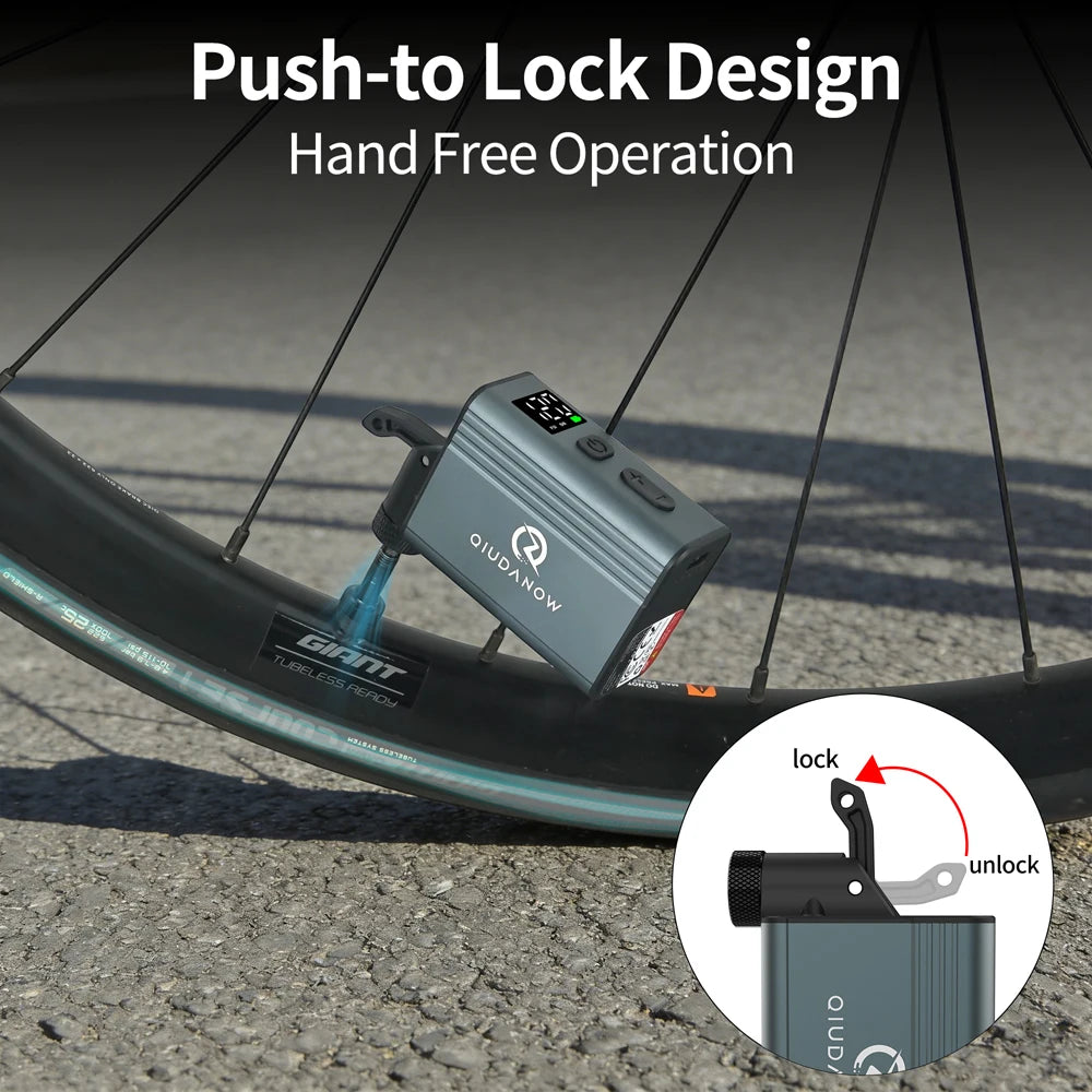 QIUDANOW Mini Electric Bike Portable Air Inflator Tire Gauge Wireless Air Pump Schrader Presta Clik Valve Bicycle Accessories