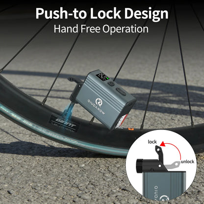 QIUDANOW Mini Electric Bike Portable Air Inflator Tire Gauge Wireless Air Pump Schrader Presta Clik Valve Bicycle Accessories