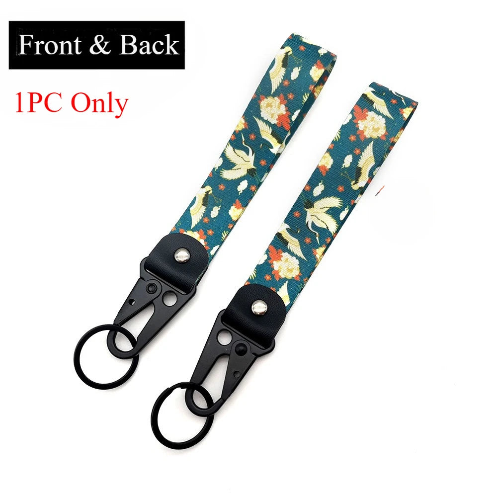 JDM Style Ukiyo-e Crane Keychain Racing Modified Nylon Motorcycle Keyring Auto Key Holder Accessories