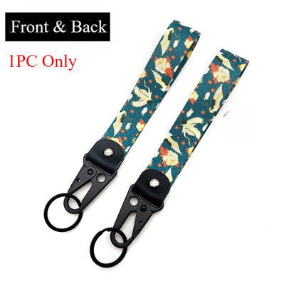 JDM Style Ukiyo-e Crane Keychain Racing Modified Nylon Motorcycle Keyring Auto Key Holder Accessories