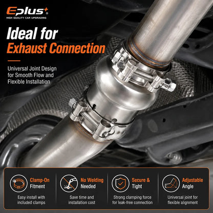 EPLUS Car Exhaust Pipe Stainless Steel Universal Connector Adjustable Swivel Joint Pipe Clamp-On Design No Welding Needed