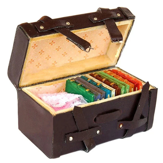 1/12 Dollhouse Miniature Vintage Leather Wooden Suitcase Mini Luggage