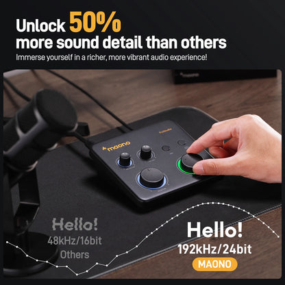MAONO PS22 Lite USB Audio Interface for PC XLR Input 24-bit/192kHz Routing Software Loopback ASIO for Recording Music Guitar DAW