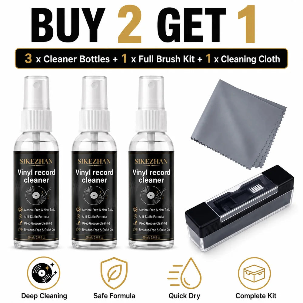 Anti Static Vinyl Record Cleaner Spray Kit Deep Groove Dust Remover Alcohol Free Liquid Microfiber Cloth Turntable LP Brush