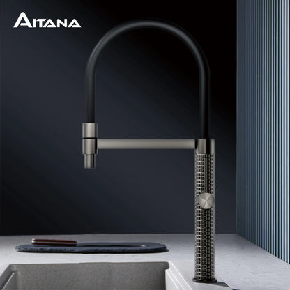 AITANA Gun Gray Luxury Brass Kitchen Faucet Single Handle Cold and Hot Dual Control Modern Design Simple Black Sink Faucet