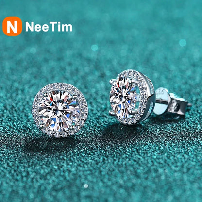 NeeTim Moissanite Stud Earrings for Women S925 Sterling Silver with White Gold Plated Earring Ear Studs Wedding Fine Jewelry