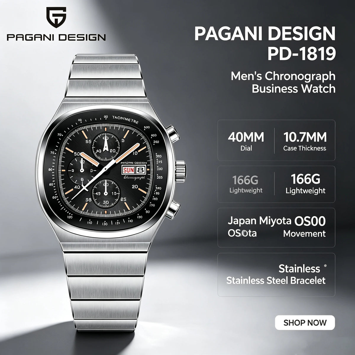 PAGANI DESIGN New 40mm Men's Quartz Watches Japan Miyota Movement Sapphire Stainless Waterproof Luminous Reloj Hombre PD1819