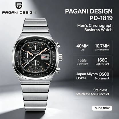 PAGANI DESIGN New 40mm Men's Quartz Watches Japan Miyota Movement Sapphire Stainless Waterproof Luminous Reloj Hombre PD1819