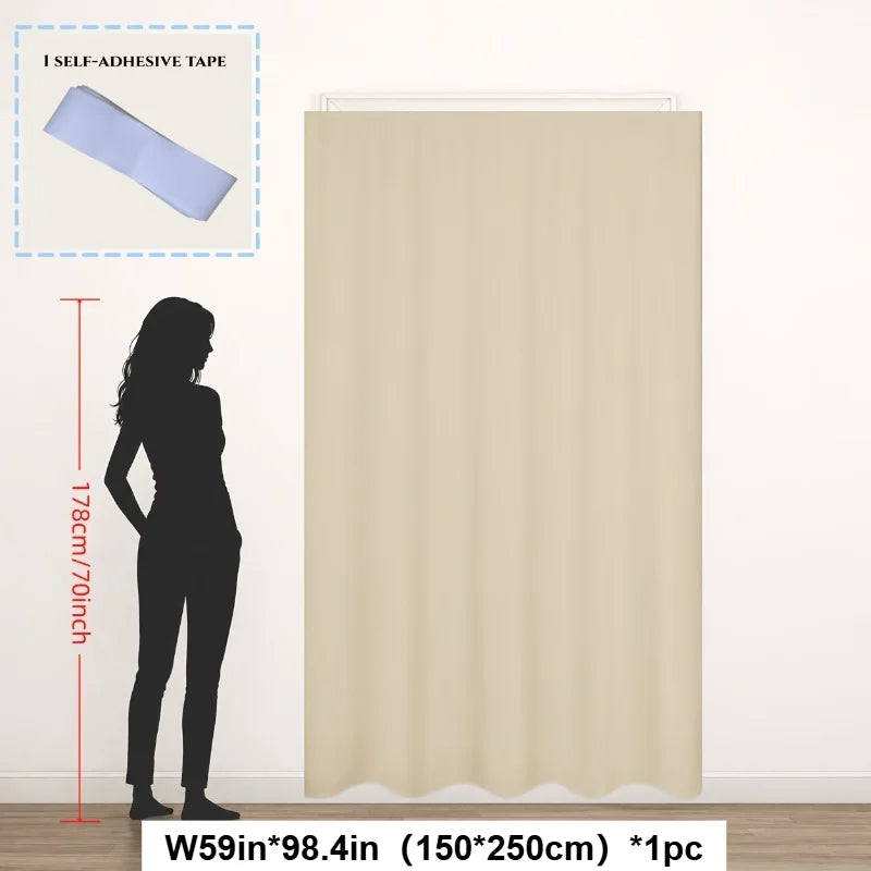 1 PCS of 100% Blackout Curtain, Non Perforated Magic Tape Self-Adhesive Curtain, Heat-Insulating Blackout Bedroom Curtain