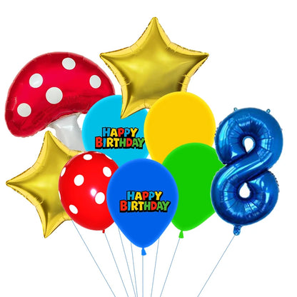 Red Blue Green Yellow Mushroom Star Balloons for Cartoon Video Game Super Bros Balloon Birthday Inspired Party Decoration