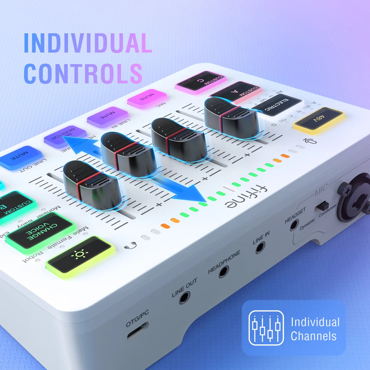 FIFINE Gaming USB Mixer with 4-Channels/XLR Microphone Interface/RGB, Sound Mixer for Game Podcast Streaming AmpliGame SC3W